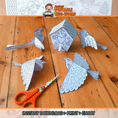 3D Paper Birds - Fun Printable Coloring and Craft for Kids – Creative Instant Activity at Your Fingertips!