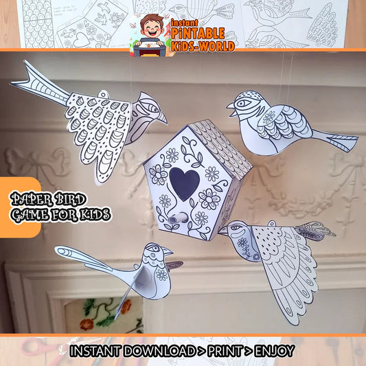 3D Paper Birds - Fun Printable Coloring and Craft for Kids – Creative Instant Activity at Your Fingertips!